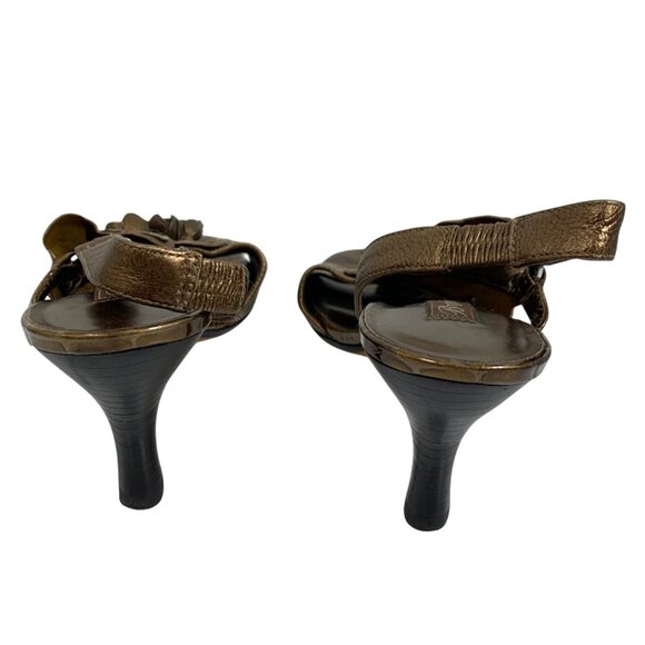 BRIGHTON Raya Bronze Floral Embellished Heeled Sandals SZ 9.5M Benchmade Brazil - Picture 5 of 8